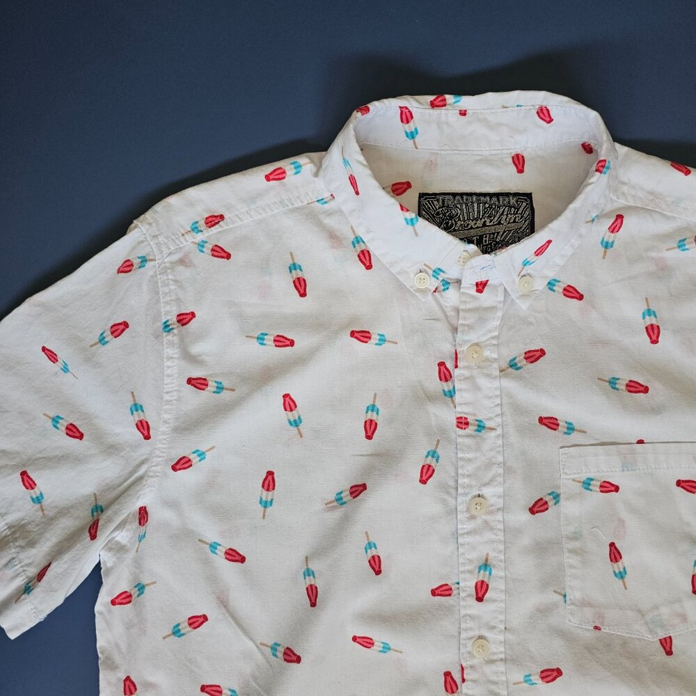 Brooklyn Cloth Button down Popsicle Bomb Pop Shirt July 4th red blue white